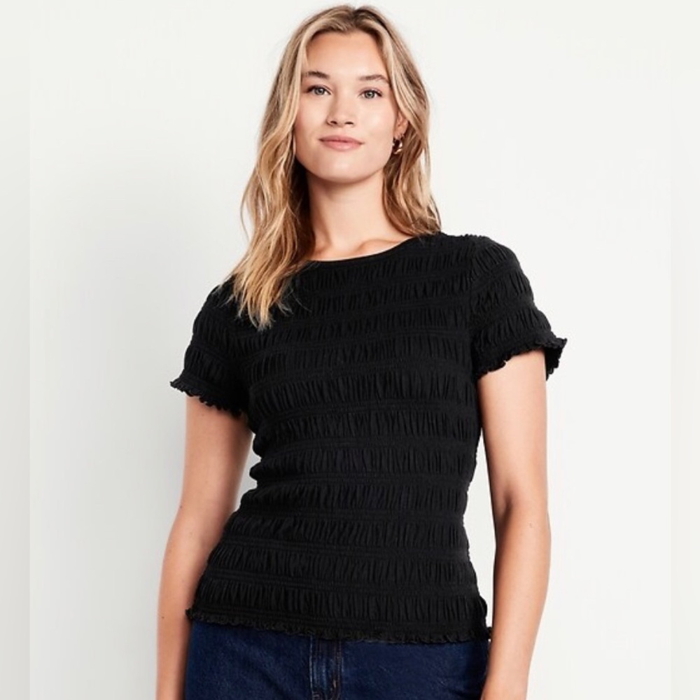 Old navy 100% cotton smock-neck black short sleeved tee, size M, NWT